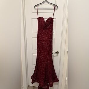 Scala Glamorous Burgundy Sequin Evening Gown